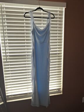 NWT Light Blue Women's Ruffle-Trim Wedding Guest Dress
